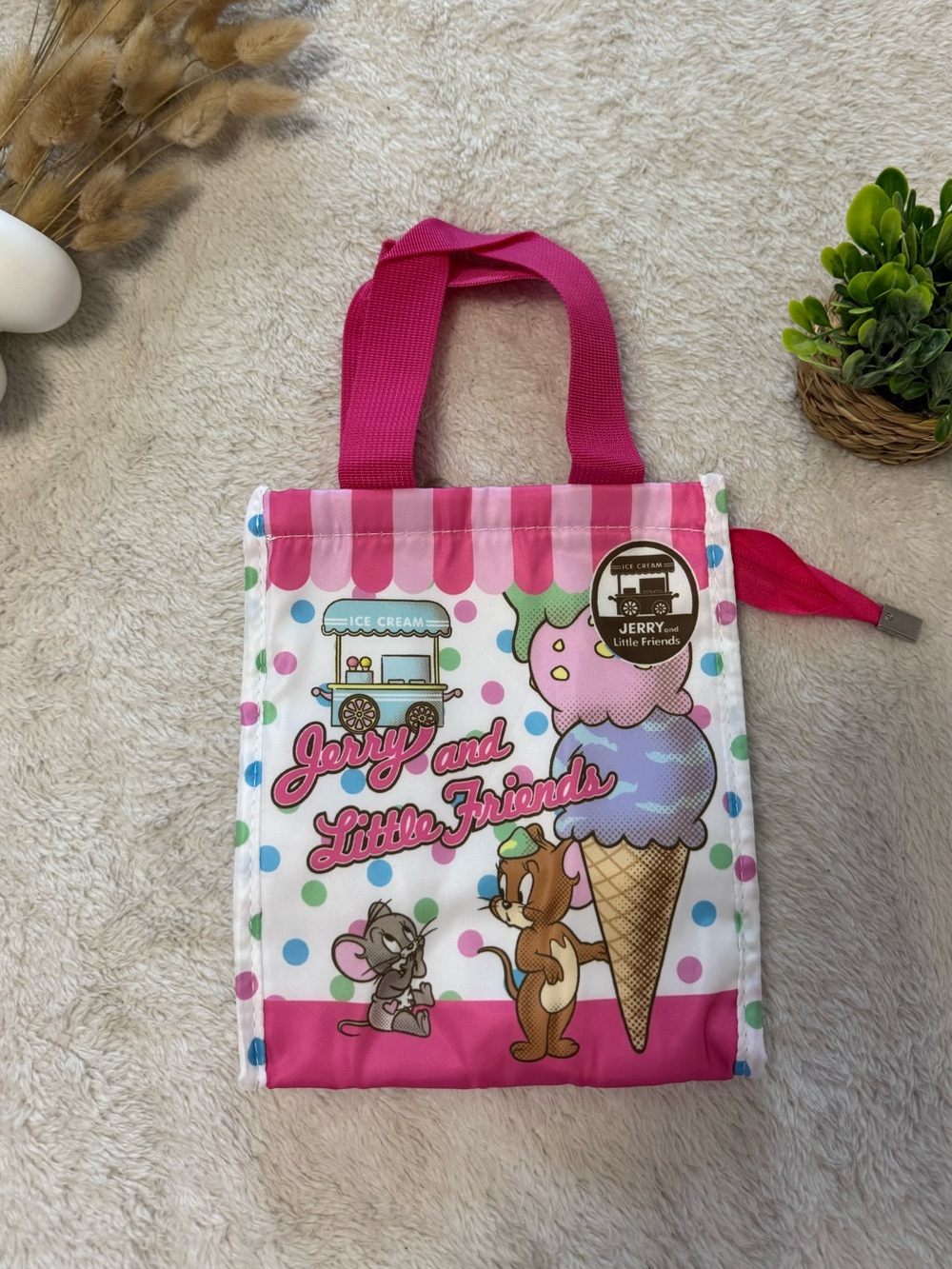 New Jerry Cartoon Pink Insulated Lunch Tote Bag